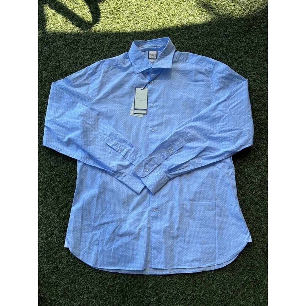 Camicissima‎ Light Blue Printed Poplin Shirt Comfort Fit Trendy Mens Size 40